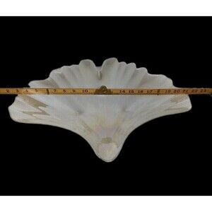 Vintage Iridescent Ribbed Glass Ginkgo Leaf Platter Dish 18" X 17" Large